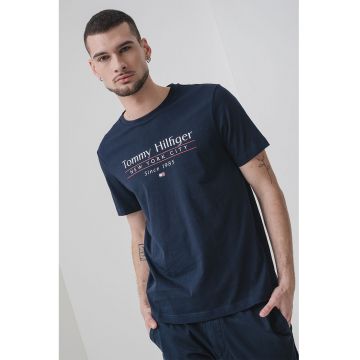 Tricou cu imprimeu logo - Alb/Rosu inchis/Bleumarin