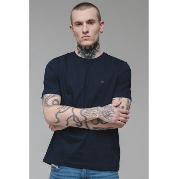 Tricou de bumbac cu decolteu la baza gatului - Bleumarin