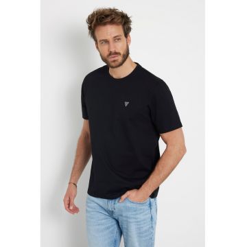 Tricou de bumbac cu decolteu la baza gatului - Negru