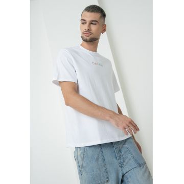 Tricou de bumbac cu imprimeu logo - Rosu/Alb optic/Albastru