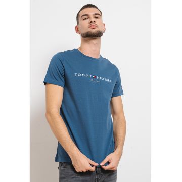 Tricou din bumbac cu broderie logo - Alb/Albastru inchis/Albastru