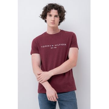 Tricou din bumbac cu broderie logo - Maro scortisoara