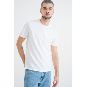Tricou din bumbac cu decolteu la baza gatului - Alb optic