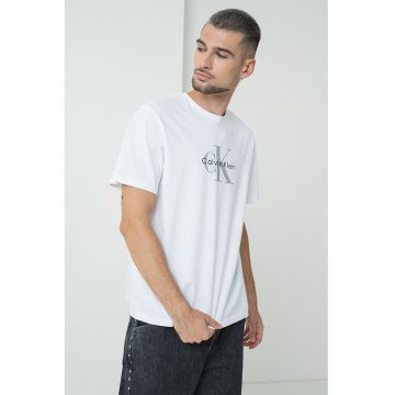 Tricou din bumbac cu imprimeu logo - Alb/Gri