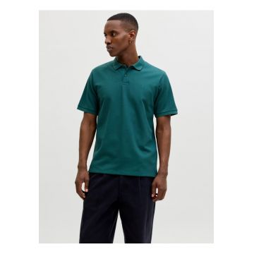 Tricou polo barbati - din amestec de bumbac - Regular Fit - JJEAUSTIN - Verde inchis