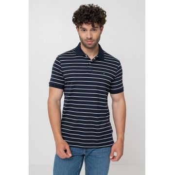 Tricou polo de bumbac - Alb/Bleumarin