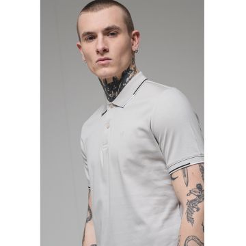 Tricou polo de bumbac organic - Negru/Maro taupe deschis