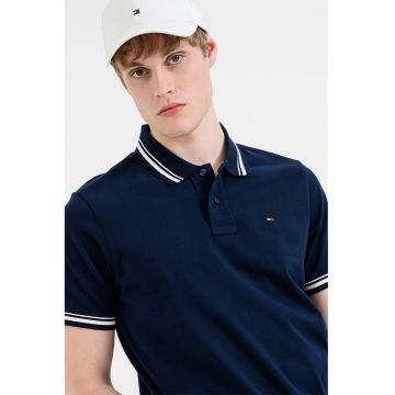 Tricou polo regular fit cu guler in dungi - Bleumarin