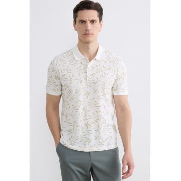 Tricou polo slim fit - Alb/Maro camel