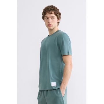 Tricou regular fit cu decolteu la baza gatului - Albastru petrol