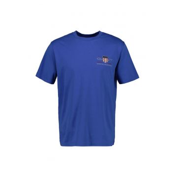 Tricou regular fit cu decolteu la baza gatului Archive - Albastru regal