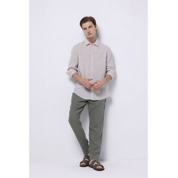 Pantaloni regular-fit din in - Gri inchis
