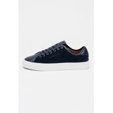 Pantofi sport low-cut de piele - Alb optic/Bleumarin