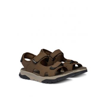 Sandale barbati -  piele ecologica - velcro - maro -