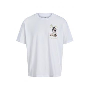 Tricou barbati -  croiala lejera - imprimeu pe spate - alb - bumbac