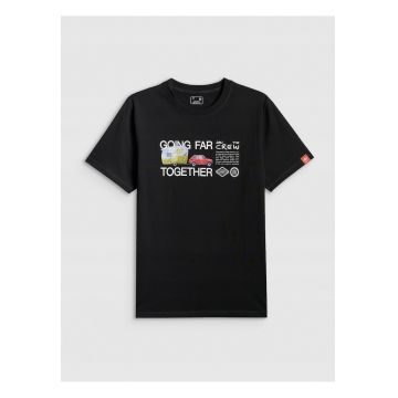 Tricou barbati  negru regular - imprimeu durabil - bumbac moale