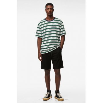 Tricou cu dungi si decolteu la baza gatului - Alb/Verde