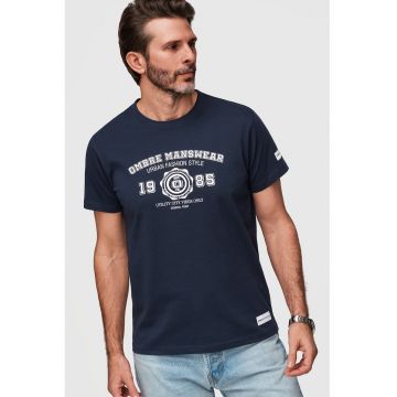 Tricou cu imprimeu text - Alb/Albastru oceanic