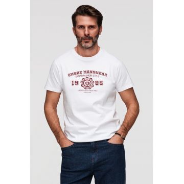 Tricou cu imprimeu text - Alb/Rosu inchis