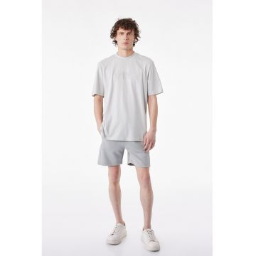 Tricou lejer cu imprimeu text - Gri deschis