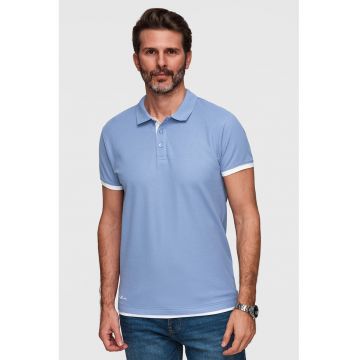 Tricou polo din bumbac cu detalii contrastante - Albastru pastel
