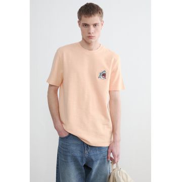 Tricou regular-fit cu detaliu brodat pe piept - Portocaliu pal