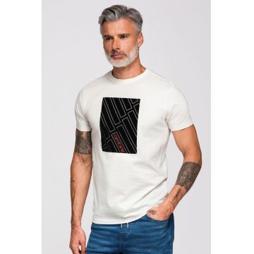 Tricou regular-fit cu imprimeu pe partea din fata - Negru/Alb murdar