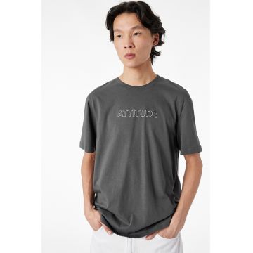 Tricou regular fit cu imprimeu text - Gri antracit