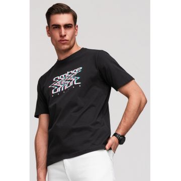 Tricou slim-fit cu imprimeu grafic - Alb/Negru/Albastru deschis neon