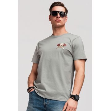 Tricou slim-fit cu imprimeu grafic - Gri/Portocaliu