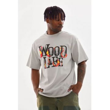 Tricou supradimensionat -  imprimeu pe spate - gri - bumbac-poliester-elastan