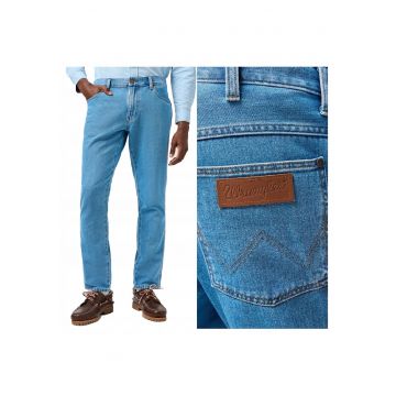 Blugi Barbati -  River - Straight Fit - Talie Inalta - 5 Buzunare - Fermoar - Lungi - Bumbac - Albastru - Albastru