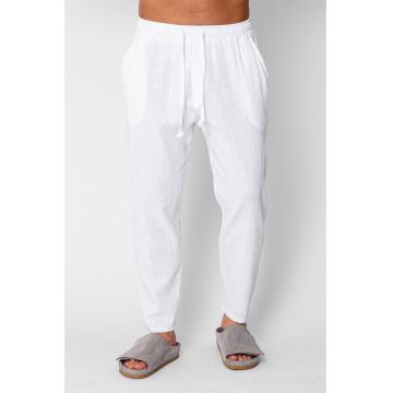 Pantaloni lung din 100% IN cu snur conic White 21537 - Alb optic