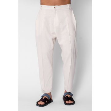 Pantaloni lung din IN cu nasture Cream 21271 - Bej