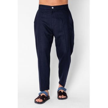 Pantaloni lung din IN cu nasture Navy 21266 - Bleumarin