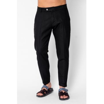Pantaloni lung din IN cu tiv intors Black 21562 - Negru