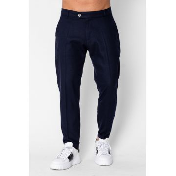 Pantaloni lung din IN cu tiv intors Navy 21557 - Bleumarin