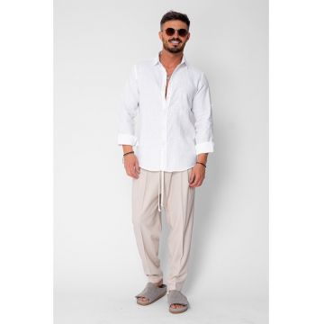 Pantaloni lung larg din IN cu buzunare Beige 21547 - Bej
