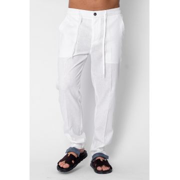 Pantaloni lungi din IN cu nasture si snur Premium Edition White 21664 - Alb optic