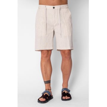 Pantaloni scurti din IN cu nasture si snur Premium Edition Beige 21644 - Bej