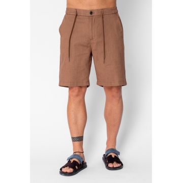 Pantaloni scurti din IN cu nasture si snur Premium Edition Brown 21639 - Maro