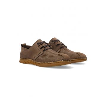 Pantofi casual din piele nubuc cu sireturi cu perforatii decorative