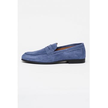 Pantofi loafer de piele intoarsa cu logo - Albastru inchis