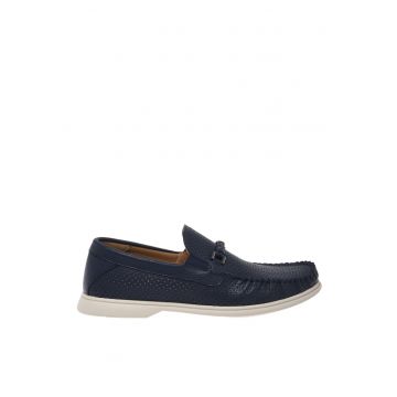 Pantofi loafer din piele cu aspect perforat - Albastru