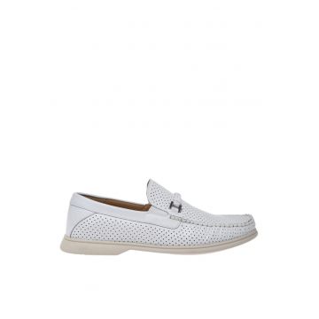 Pantofi loafer din piele cu design perforat - Alb