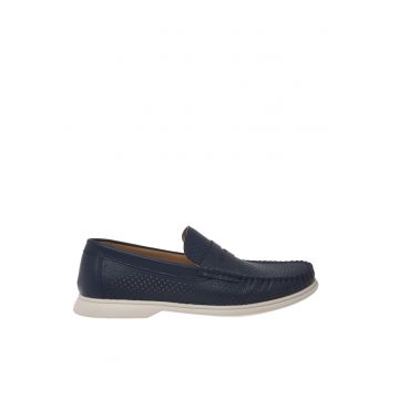 Pantofi loafer din piele cu design perforat - Albastru