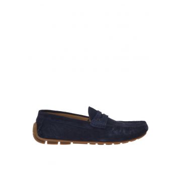 Pantofi loafer din piele intoarsa cu bareta decorativa - Albastru