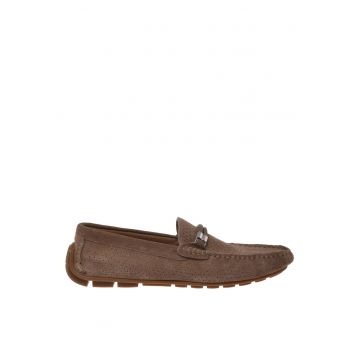 Pantofi loafer din piele intoarsa cu bareta decorativa - Bej