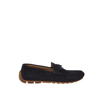 Pantofi loafer din piele intoarsa cu model uni - Gri