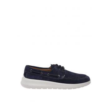 Pantofi loafer din piele intoarsa cu sireturi - Albastru